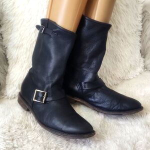 Walk Over Vantage Black Leather Buckle Boots